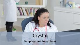  Presentation with nurses - Slide set featuring portrait of doctor working at nurses station background and a light blue colored foreground