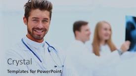  Presentation with nurses - Presentation theme consisting of portrait of doctor working at nurses station background and a light blue colored foreground