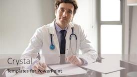  Presentation with diagnosis - Colorful presentation enhanced with portrait-of-doctor-writing backdrop and a light gray colored foreground