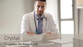  Presentation with diagnosis - Slide set having portrait-of-doctor-writing background and a light gray colored foreground