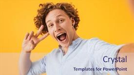  Presentation with nobel peace prize faculty - Slide deck with portrait of ecstatic amazed man background and a sky blue colored foreground