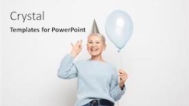  Presentation with lady - Presentation design consisting of portrait-of-elderly-lady-holding and a white colored foreground