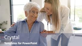  Presentation with elderly home - Cool new presentation design with portrait of elderly woman with nurse at home backdrop and a gray colored foreground