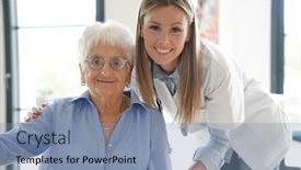  Presentation with elderly home - Cool new presentation theme with portrait of elderly woman with nurse at home backdrop and a light blue colored foreground