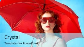  Presentation with under umbrella - Presentation theme having portrait of elegant woman in eyeglasses under umbrella during rain background and a arctic colored foreground