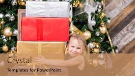  Presentation with christmas presents - Colorful presentation theme enhanced with portrait-of-elementary-age-girl backdrop and a coral colored foreground