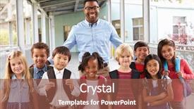  Presentation with elementary children - PPT theme featuring portrait of elementary school kids background and a tawny brown colored foreground