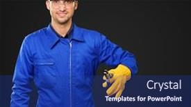  Presentation with black - Presentation featuring portrait-of-engineer-holding-plier background and a navy blue colored foreground