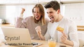  Presentation with credit card - Presentation design featuring portrait-of-excited-couple-using background and a coral colored foreground