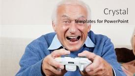  Presentation with elderly home - Beautiful presentation design featuring portrait-of-excited-elderly-man backdrop and a lemonade colored foreground