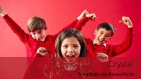  Presentation with elementary school sample monitoring tool - Theme with portrait-of-excited-elementary-school background and a crimson colored foreground