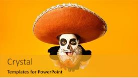  Presentation with sugar skull - PPT theme consisting of portrait-of-excited-emotional-boy background and a gold colored foreground