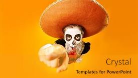  Presentation with sugar skull - Cool new PPT layouts with portrait-of-excited-emotional-boy backdrop and a gold colored foreground