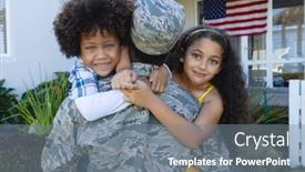  Presentation with military family - Slide deck with portrait-of-excited-multiracial-boy background and a gray colored foreground