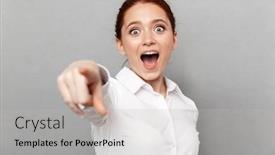  Presentation with formal - Amazing presentation having portrait of excited redhead businesswoman 20s in formal wear smiling at camera and posing in office isolated over gray background backdrop and a light gray colored foreground