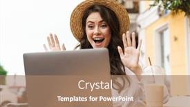  Presentation with milkshake - Audience pleasing presentation theme consisting of portrait-of-excited-woman-waving backdrop and a coral colored foreground