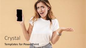  Presentation with studio - Presentation theme consisting of excited woman wondering while showing background and a lemonade colored foreground