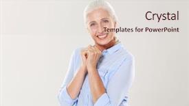  Presentation with old camera and film sound - Beautiful presentation theme featuring portrait of exited old woman backdrop and a  colored foreground