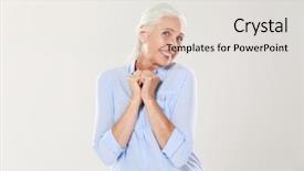  Presentation with camera - PPT theme consisting of portrait of exited senior woman background and a  colored foreground