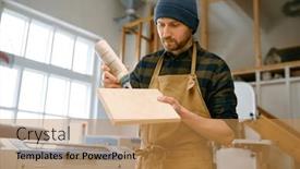  Presentation with glue - PPT theme having portrait-of-experienced-man-carpentry background and a gold colored foreground
