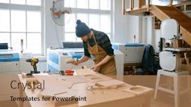  Presentation with glue - Presentation theme consisting of portrait-of-experienced-man-carpentry background and a coral colored foreground