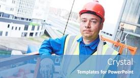  Presentation with facade - Cool new PPT layouts with portrait-of-facade-worker-plastering backdrop and a teal colored foreground