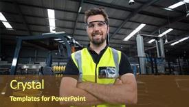  Presentation with factory - Theme having portrait of factory worker standing background and a  colored foreground