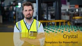  Presentation with factory - Colorful PPT layouts enhanced with portrait of factory worker standing backdrop and a gold colored foreground