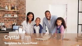  Presentation with baking - Beautiful slide deck featuring portrait of family baking cakes in kitchen together backdrop and a coral colored foreground