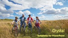  Presentation with cycling - Colorful PPT layouts enhanced with portrait of family cycling backdrop and a tawny brown colored foreground