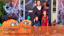  Presentation with halloween - PPT theme enhanced with portrait-of-family-dressed-up background and a  colored foreground