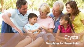  Presentation with extended family - PPT theme featuring portrait of family enjoying day background and a coral colored foreground
