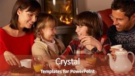  Presentation with tea cake - Presentation design enhanced with portrait of family enjoying tea background and a tawny brown colored foreground