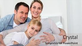  Presentation with new baby - Colorful PPT layouts enhanced with portrait of family expecting new backdrop and a coral colored foreground