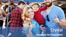  Presentation with car park - Slide deck enhanced with portrait of family group tailgating background and a teal colored foreground