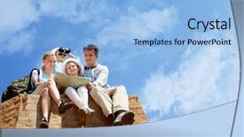  Presentation with rocky - Theme featuring portrait of family of travelers background and a light blue colored foreground