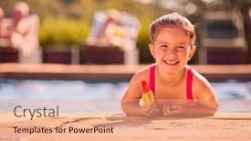  Presentation with summer holiday - PPT theme featuring portrait-of-family-on-summer background and a coral colored foreground