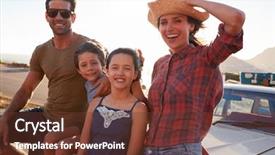  Presentation with classic car - Amazing PPT layouts having portrait of family standing next backdrop and a tawny brown colored foreground