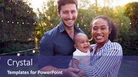  Presentation with home garden - PPT theme consisting of portrait-of-family-with-baby background and a ocean colored foreground