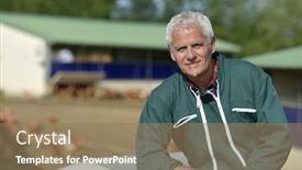  Presentation with poultry farm biology - Presentation theme consisting of portrait-of-farmer-in-poultry background and a coral colored foreground