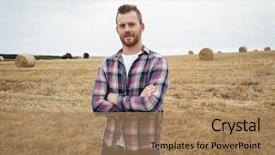  Presentation with farm - Presentation design with portrait of farmer standing background and a coral colored foreground