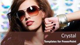  Presentation with glamour - Audience pleasing slide deck consisting of portrait of fashion glamour beautiful brunette girl in the modern sunglasses backdrop and a tawny brown colored foreground