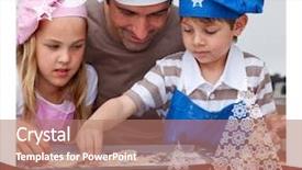  Presentation with christmas baking - Cool new slides with portrait of father and children baking against christmas themed frame backdrop and a coral colored foreground