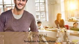  Presentation with standing sitting - Colorful presentation enhanced with portrait-of-father-standing backdrop and a coral colored foreground