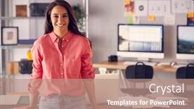  Presentation with creative marketing - Cool new presentation theme with portrait-of-female-advertising-marketing backdrop and a coral colored foreground