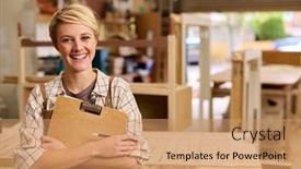  Presentation with apprentice - Presentation theme with portrait-of-female-apprentice background and a coral colored foreground