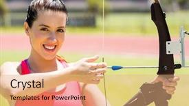  Presentation with archery - Theme consisting of portrait of female athlete practicing background and a coral colored foreground