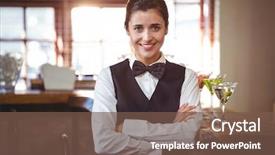  Presentation with bartender - Colorful slides enhanced with portrait of female bartender standing backdrop and a tawny brown colored foreground