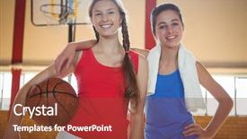  Presentation with basketball players - Presentation theme consisting of portrait of female basketball players background and a tawny brown colored foreground