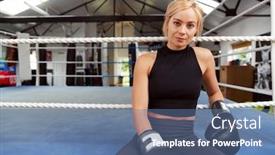  Presentation with boxing ring - Slides with portrait-of-female-boxer background and a ocean colored foreground